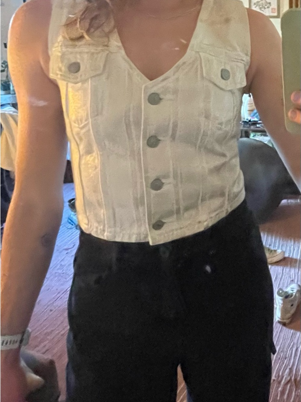 Levi's Ivory Cropped Denim Vest